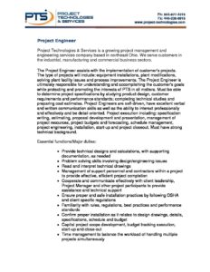 Project Engineer Job Description Project Technologies Services   Project Engineer Job Description Pdf 232x300 